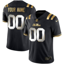 Custom Ole Miss Rebels Football Black Gold Stitched Jersey w/ SEC Patch