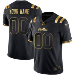 Custom Ole Miss Rebels Football Black Gold Limited Stitched Jersey w/ SEC Patch