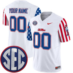 Custom Ole Miss Rebels Football American Style White Stitched Jersey w/ SEC Patch