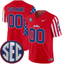 Custom Ole Miss Rebels Football American Style Red Stitched Jersey w/ SEC Patch