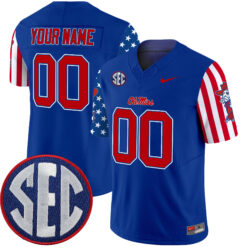 Custom Ole Miss Rebels Football American Style Royal Blue Stitched Jersey w/ SEC Patch