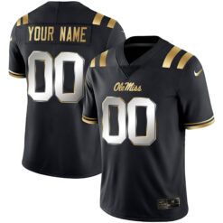 Custom Ole Miss Rebels Football Black Gold Stitched Jersey