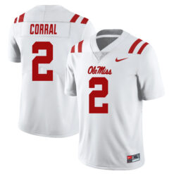 Matt Corral Ole Miss Rebels Football White Away Stitched Jersey