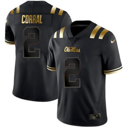 Matt Corral Ole Miss Rebels Football Black Gold Stitched Jersey