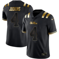 Quinshon Judkins Ole Miss Rebels Football Black Gold Stitched Jersey