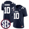 Eli Manning Ole Miss Rebels Football Navy Home Stitched Jersey w/ SEC Patch