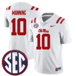 Eli Manning Ole Miss Rebels Football White Away Stitched Jersey w/ SEC Patch