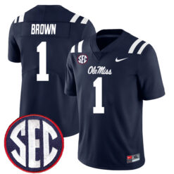 AJ Brown Ole Miss Rebels Football Navy Home Stitched Jersey w/ SEC Patch