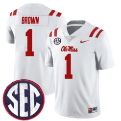 AJ Brown Ole Miss Rebels Football White Away Stitched Jersey w/ SEC Patch