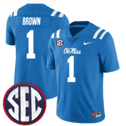 AJ Brown Ole Miss Rebels Football Powder Blue Alternate Stitched Jersey w/ SEC Patch