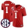 AJ Brown Ole Miss Rebels Football Red Alternate Stitched Jersey w/ SEC Patch