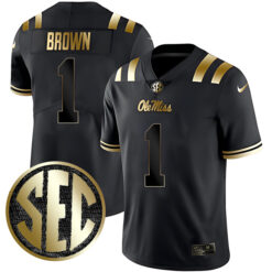 AJ Brown Ole Miss Rebels Football Black Gold Stitched Jersey w/ SEC Patch