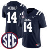DK Metcalf Ole Miss Rebels Football Navy Home Stitched Jersey w/ SEC Patch