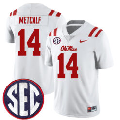 DK Metcalf Ole Miss Rebels Football White Away Stitched Jersey w/ SEC Patch