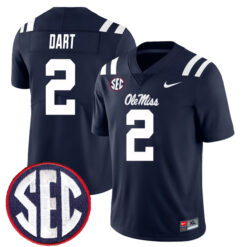 Jaxson Dart Ole Miss Rebels Football Navy Home Stitched Jersey w/ SEC Patch
