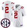 Jaxson Dart Ole Miss Rebels Football White Away Stitched Jersey w/ SEC Patch