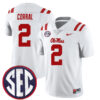 Matt Corral Ole Miss Rebels Football White Away Stitched Jersey w/ SEC Patch