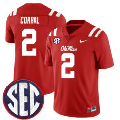 Matt Corral Ole Miss Rebels Football Red Alternate Stitched Jersey w/ SEC Patch