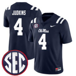 Quinshon Judkins Ole Miss Rebels Football Navy Home Stitched Jersey w/ SEC Patch