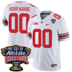 Custom Ohio State Buckeyes Football White Game Stitched Jersey w/ Allstate Sugar Bowl Patch