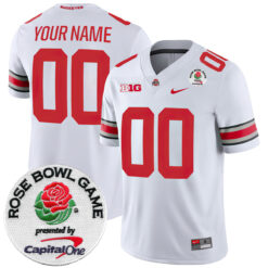 Custom Ohio State Buckeyes Football White Game Stitched Jersey w/ Rose Bowl Patch