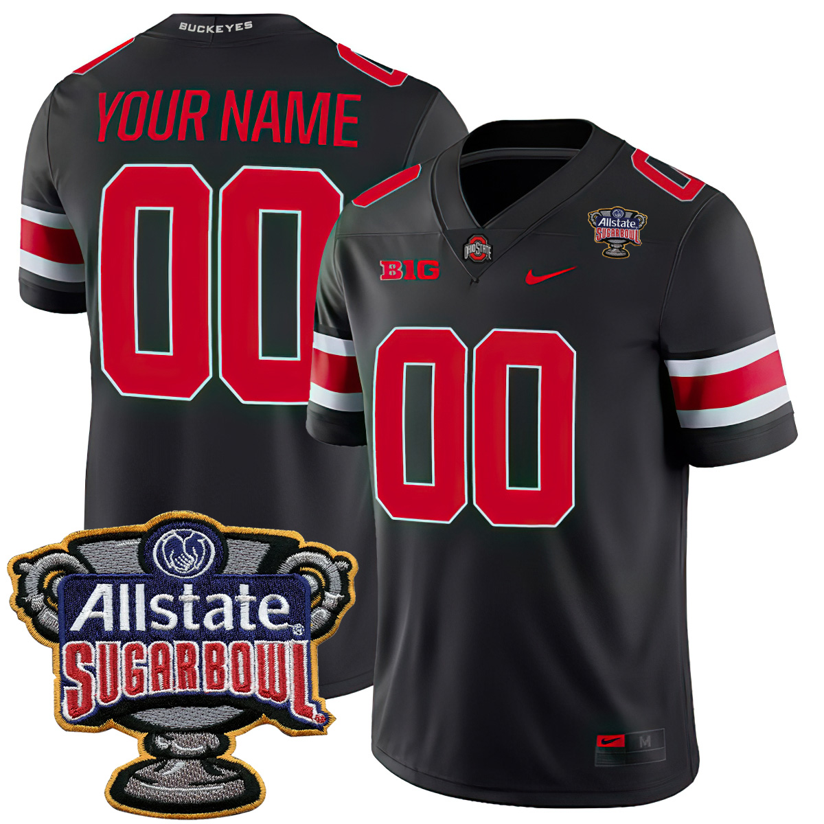 Custom Ohio State Buckeyes Football Black Game Stitched Jersey w/ Allstate Sugar Bowl Patch