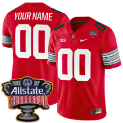 Custom Ohio State Buckeyes Football Scarlet Alternate Game Stitched Jersey w/ Allstate Sugar Bowl Patch