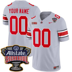 Custom Ohio State Buckeyes Football Grey Game Stitched Jersey w/ Allstate Sugar Bowl Patch