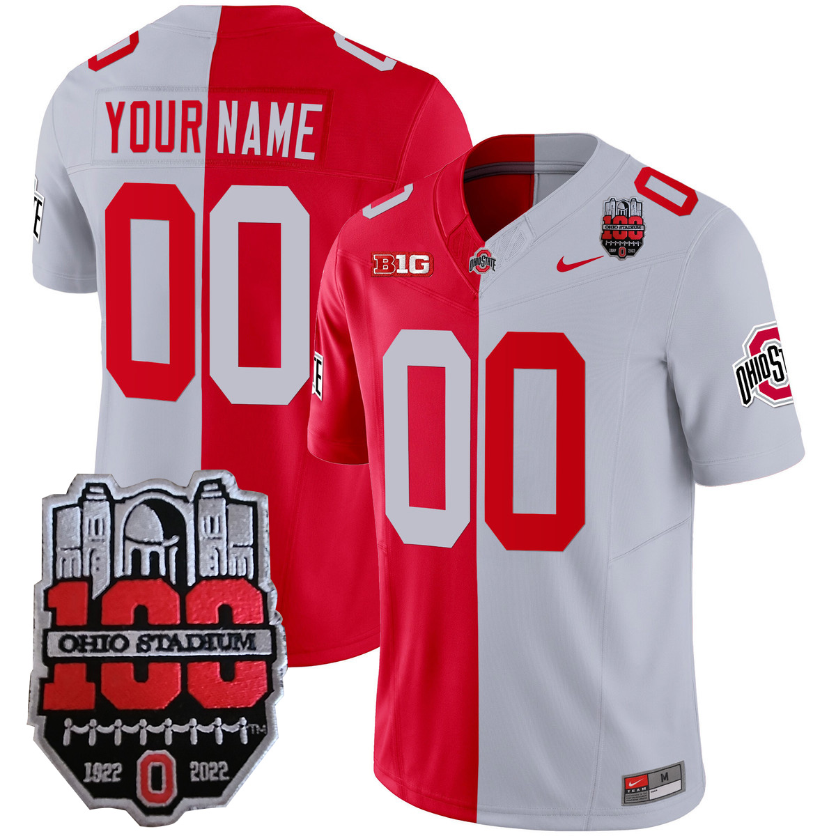 Custom Ohio State Buckeyes Football Scarlet Grey Split Stitched Jersey w/ 100th Anniversary Patch