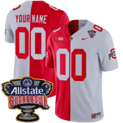 Custom Ohio State Buckeyes Football Scarlet Grey Split Stitched Jersey w/ Allstate Sugar Bowl Patch