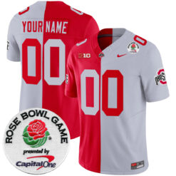 Custom Ohio State Buckeyes Football Scarlet Grey Split Stitched Jersey w/ Rose Bowl Patch