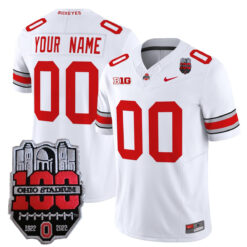 Custom Ohio State Buckeyes Football White Vapor F.U.S.E Limited Stitched Jersey w/ 100th Anniversary Patch