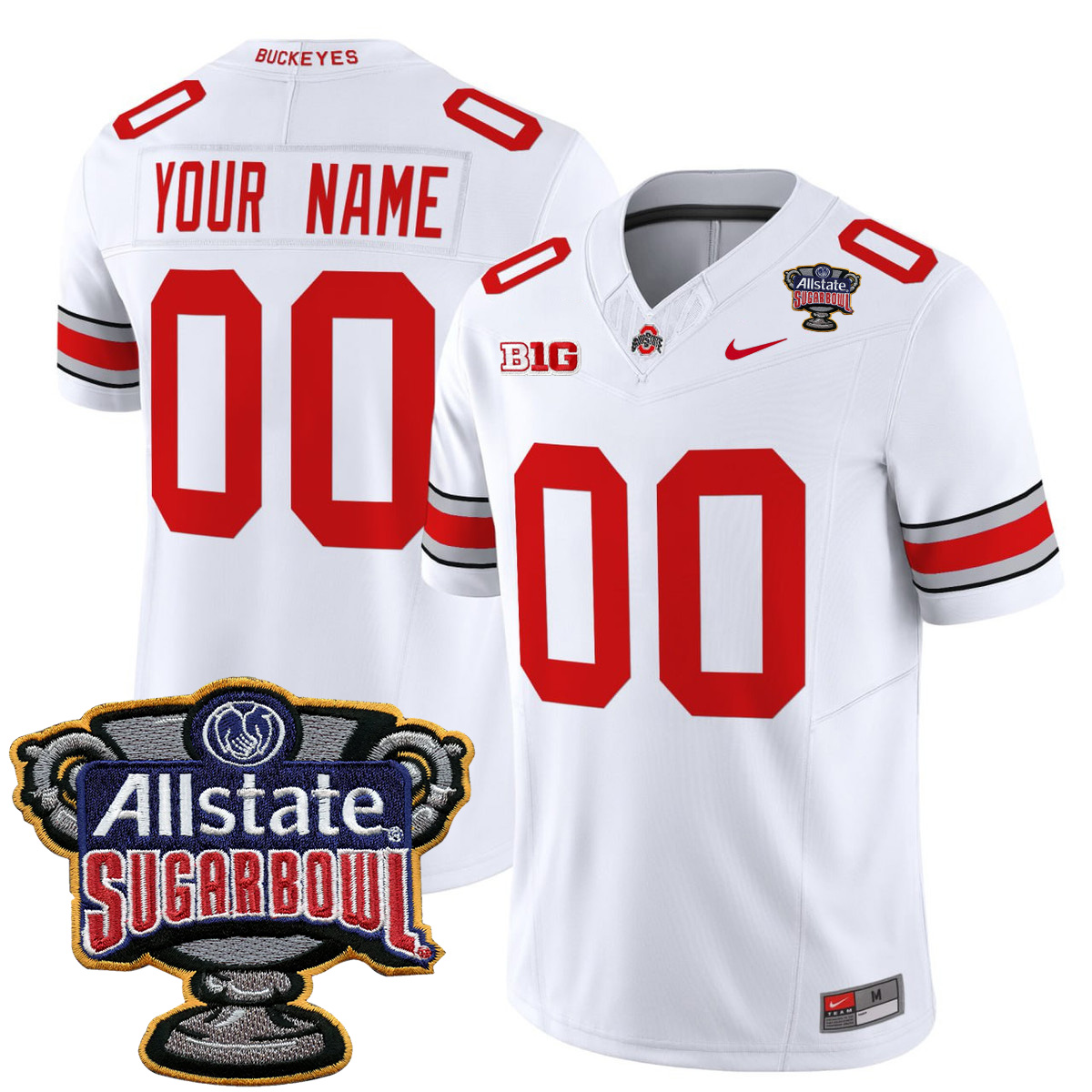 Custom Ohio State Buckeyes Football White Vapor F.U.S.E Limited Stitched Jersey w/ Allstate Sugar Bowl Patch