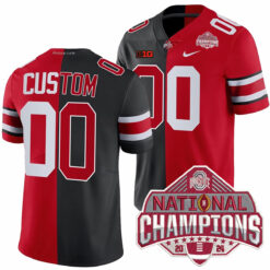 Custom Ohio State Buckeyes Football Scarlet Black Split 2024 CFP Champions Stitched Jersey
