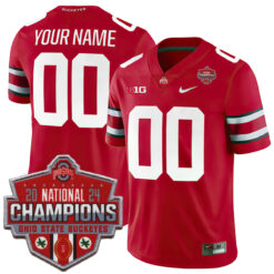 Custom Ohio State Buckeyes Football Scarlet Game 2024 CFP Champions Stitched Jersey