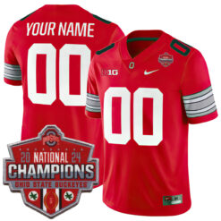 Custom Ohio State Buckeyes Football Scarlet Alternate Game 2024 CFP Champions Stitched Jersey