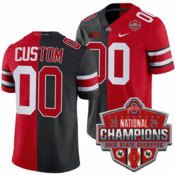 Custom Ohio State Buckeyes Football Scarlet Black Split 2024 CFP Champions Stitched Jersey