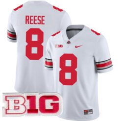 Arvell Reese Ohio State Buckeyes Football White Game Stitched Jersey w/ B1G Patch