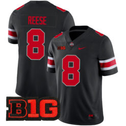 Arvell Reese Ohio State Buckeyes Football Black Game Stitched Jersey w/ B1G Patch