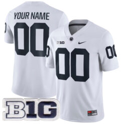 Custom Penn State Nittany Lions Football White Game Stitched Jersey w/ B1G Patch
