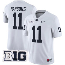 Micah Parsons Penn State Nittany Lions Football White Away Stitched Jersey w/ B1G Patch