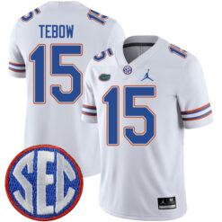 Tim Tebow Florida Gators Football White Away Stitched Jersey w/ SEC Patch