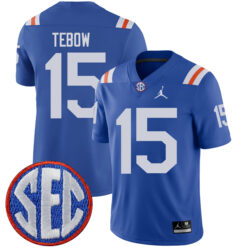Tim Tebow Florida Gators Football Royal Throwback Stitched Jersey w/ SEC Patch