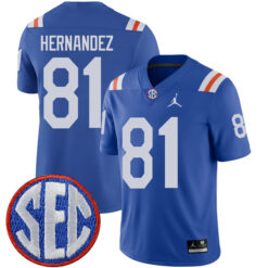 Aaron Hernandez Florida Gators Football Royal Throwback Stitched Jersey w/ SEC Patch