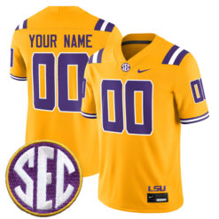 Custom LSU Tigers Football Gold Alternate Game Stitched Jersey w/ SEC Patch