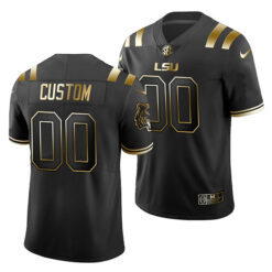 Custom LSU Tigers Football Black Gold Stitched Jersey w/ SEC Patch