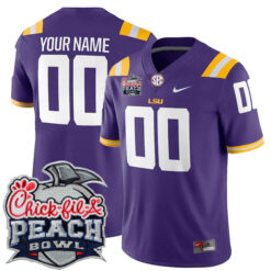 Custom LSU Tigers Football Peach Bowl Purple Game Stitched Jersey
