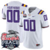 Custom LSU Tigers Football Peach Bowl White Game Stitched Jersey