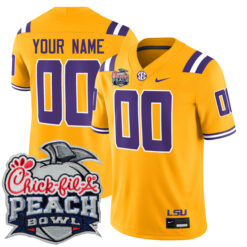 Custom LSU Tigers Football Peach Bowl Gold Alternate Game Stitched Jersey
