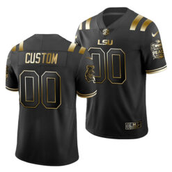 Custom LSU Tigers Football Peach Bowl Black Gold Stitched Jersey